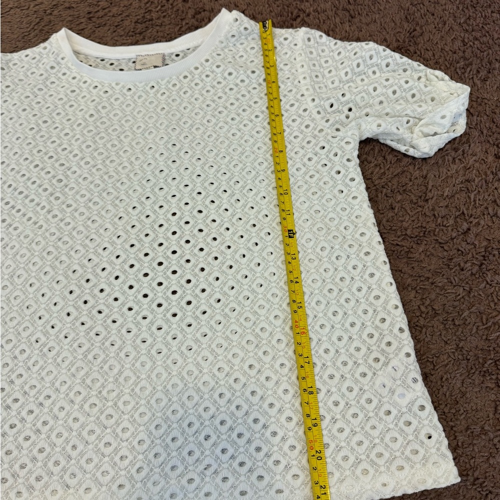 2 FOR $20 9-H15-STCL Anthropologie White Eyelet Sheer Boxy Blouse Oversized XS - Picture 8 of 9
